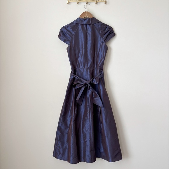 Kay Unger Silk Taffeta Midi Dress 4 Purple Ruffle Button Front - Picture 4 of 9